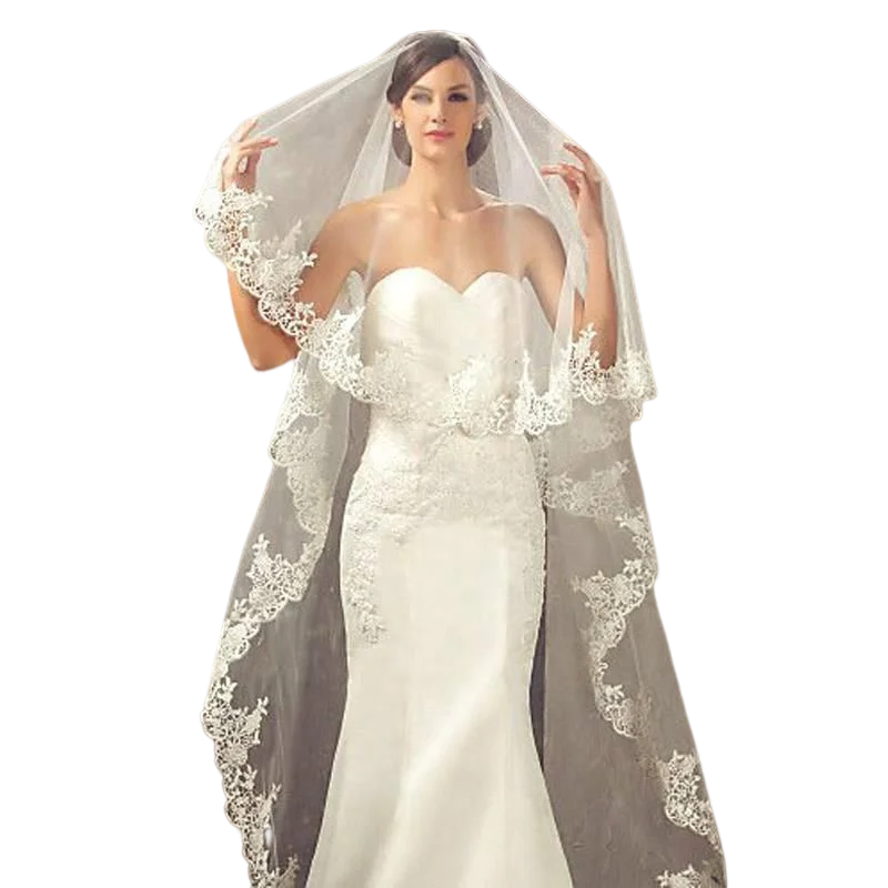 

Lace 3 Meters Cathedral Wedding Veils without Comb Long White Ivory Appliques Bridal Veils Bride Headpieces
