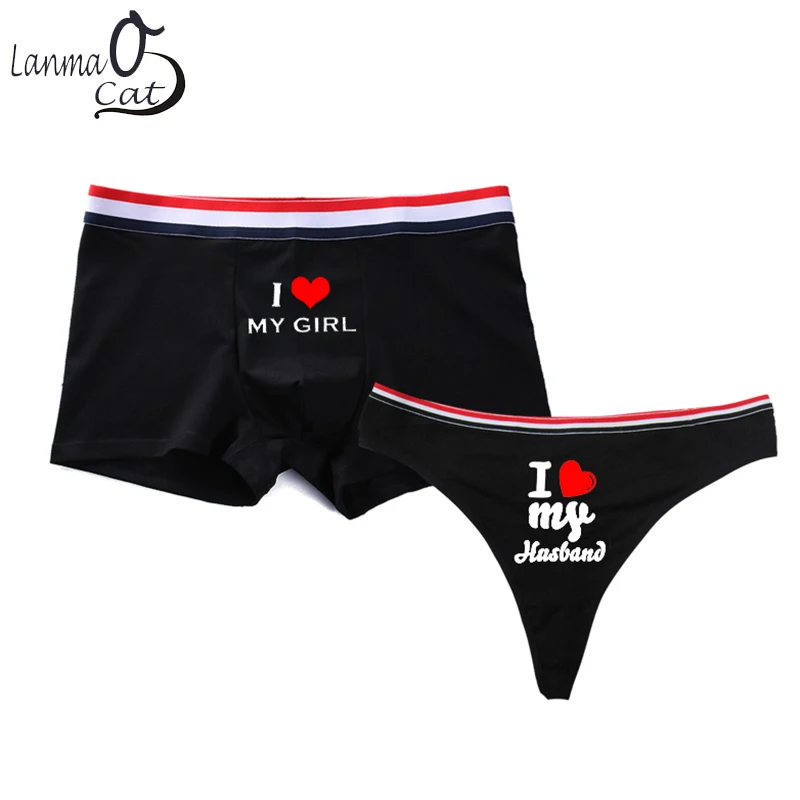 

Couples Lovers Cotton Underwear Men Boxer Shorts Women Thongs Couples Underpant Sexy Lady Thongs G String