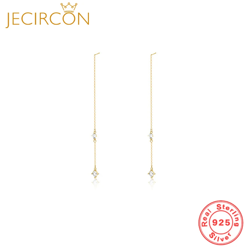 

JECIRCON 925 Sterling Silver Temperament White Zircon Long Tassel Earrings for Women Simple Versatile Fashion Ear Wire Jewelry