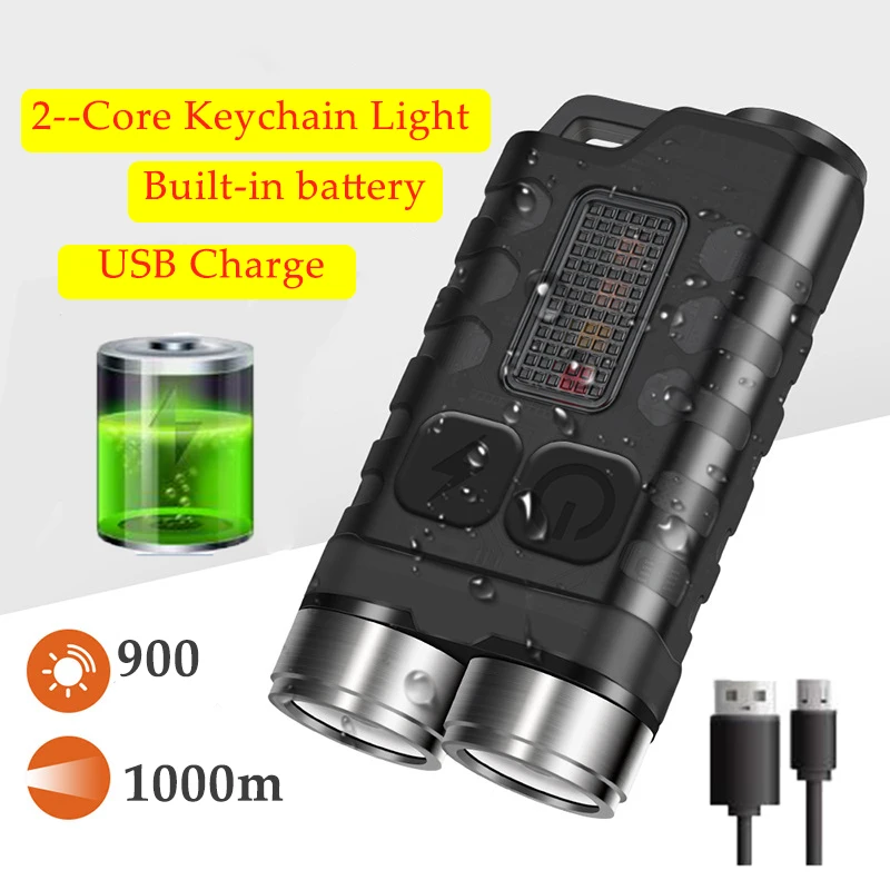 9000LM V3 LED Keychain Flashlight XPG Dual Light Type-C Rechargeable Mini Torch with Magnet Camping UV Pocket Lantern