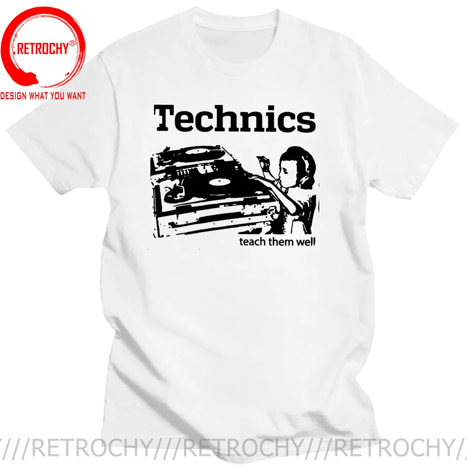 Фото Футболка Technics Teach Them Well, классическая футболка для диджеев, мужская футболка для б-боев, одежда для диджеев, футболка с изображением проигрывателей, хип-хоп, повседневная футболка №4