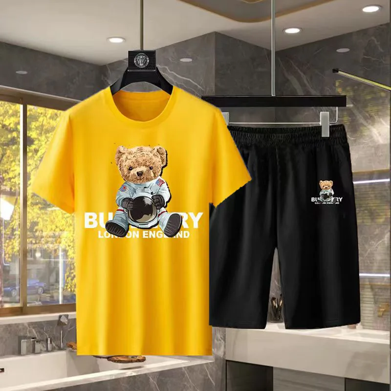 Summer Men‘s Tracksuit T Shirt  Shorts Set Luxury Brand Short Sleeve Men's T-Shirt Bear Print T Shirt 2 Piece Suit