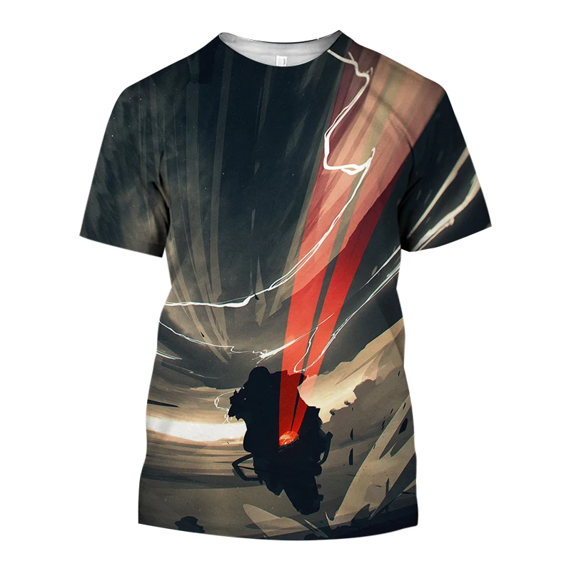 

Summer Fashion Men's Street Punk Vintage Motorcycle 3D Print Pattern Classic Round Neck Plus Size Clothing Short Sleeve T-shirt