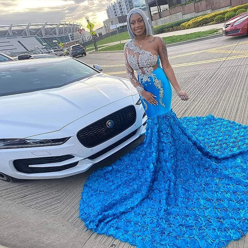 

Синее платье для выпускного вечера Aso Ebi, Черное женское платье на одно плечо для выпускного вечера