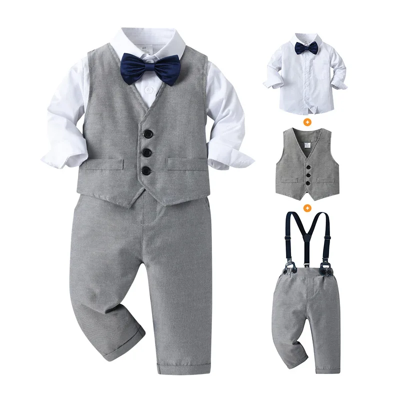 

Детский официальный костюм, одежда для маленьких мальчиков, Джентльменский жилет + рубашка + брюки, комплект из 3 предметов, платье для дня рождения, Детский костюм для мальчиков