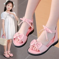 girls bow roman shoes 2022 summer fashion kids bow flat low heels princess dress sandals for party wedding show