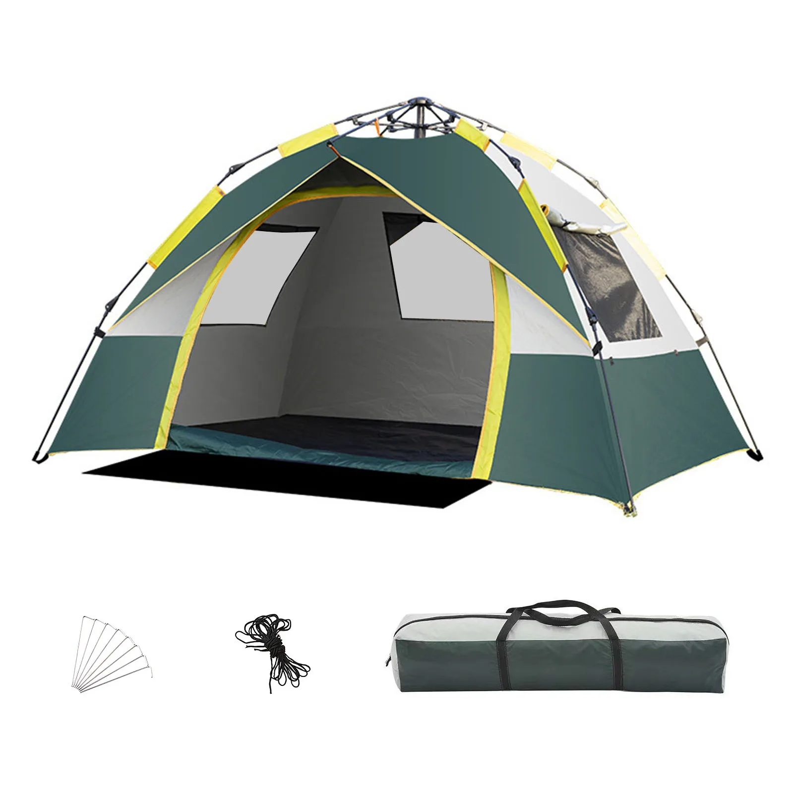 Camping Tent Double Doors Waterproof Family Tent Quick Setup Double Doors And Double Windows Sunscreen & Waterproof For Fine