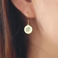 cute earrings for women stainless steel carved birth flower round earrings flower small pendant drop earrings pendientes mujer