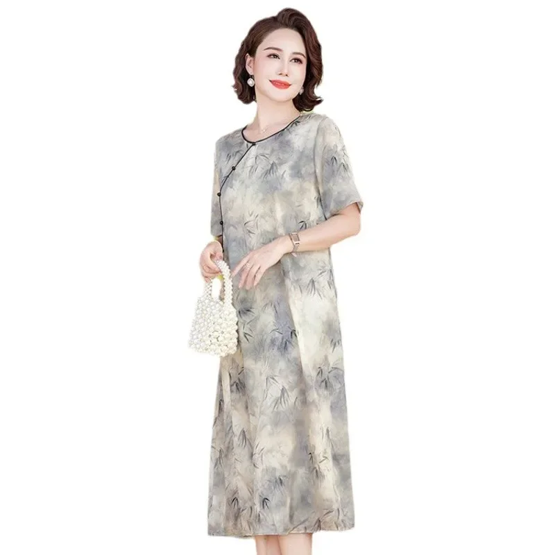 Элегантное летнее платье для мам среднего возраста с короткими рукавами новый