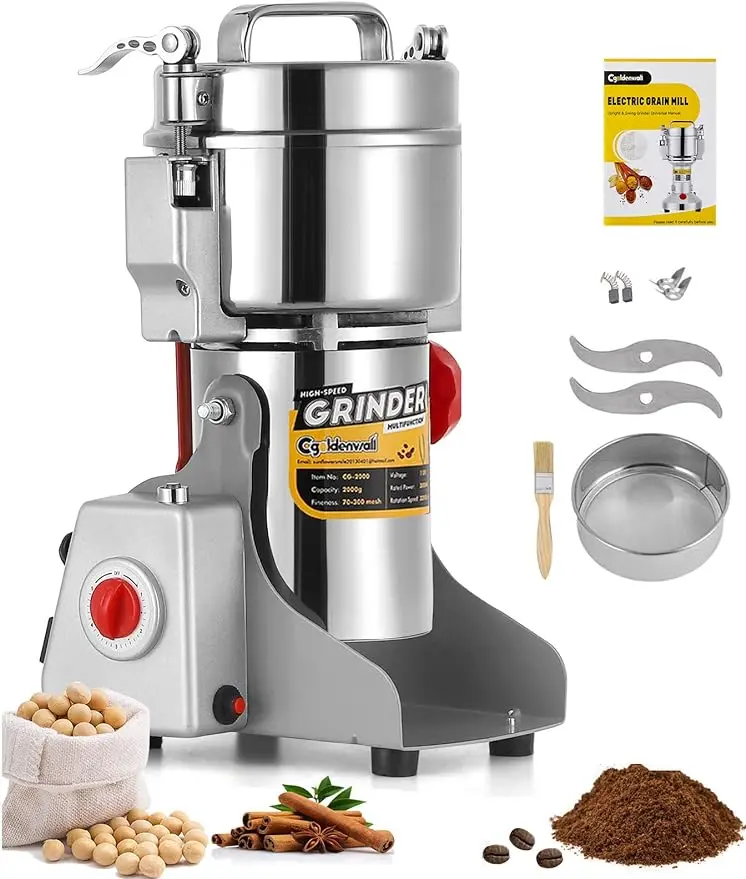 

CGOLDENWALL 700g Electric Grain Grinder Mill Safety Upgraded 2400W High-speed Spice Herb Grinder Commercial Superfine Grinding
