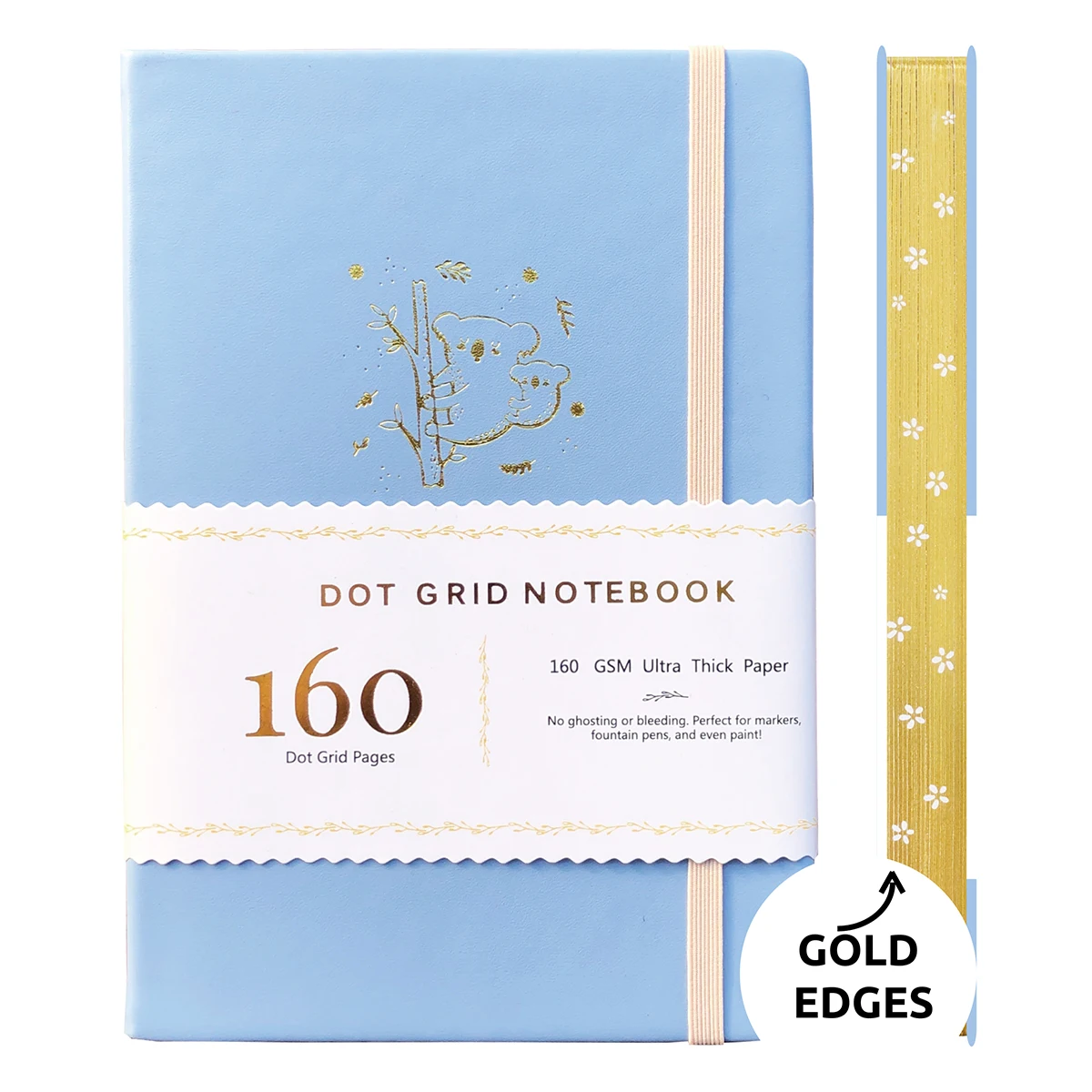 

Ярко-синий блокнот Koala в горошек с крышкой, дневник A5 в твердом переплете 160 г/м2, Бамбуковая бумага с золотыми краями