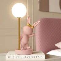 Nordic Pink Rabbit Table Lamp Atmosphere Night Light Luxury Birthday Wedding Gift Nightlights Ins Cute Bunny Bedroom Decoration