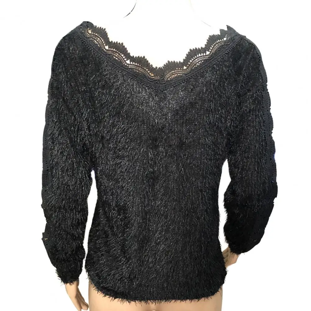 

Women Knitted Pullover V Neck Women Knitted Top Fluffy Openwork Knitted Pullover