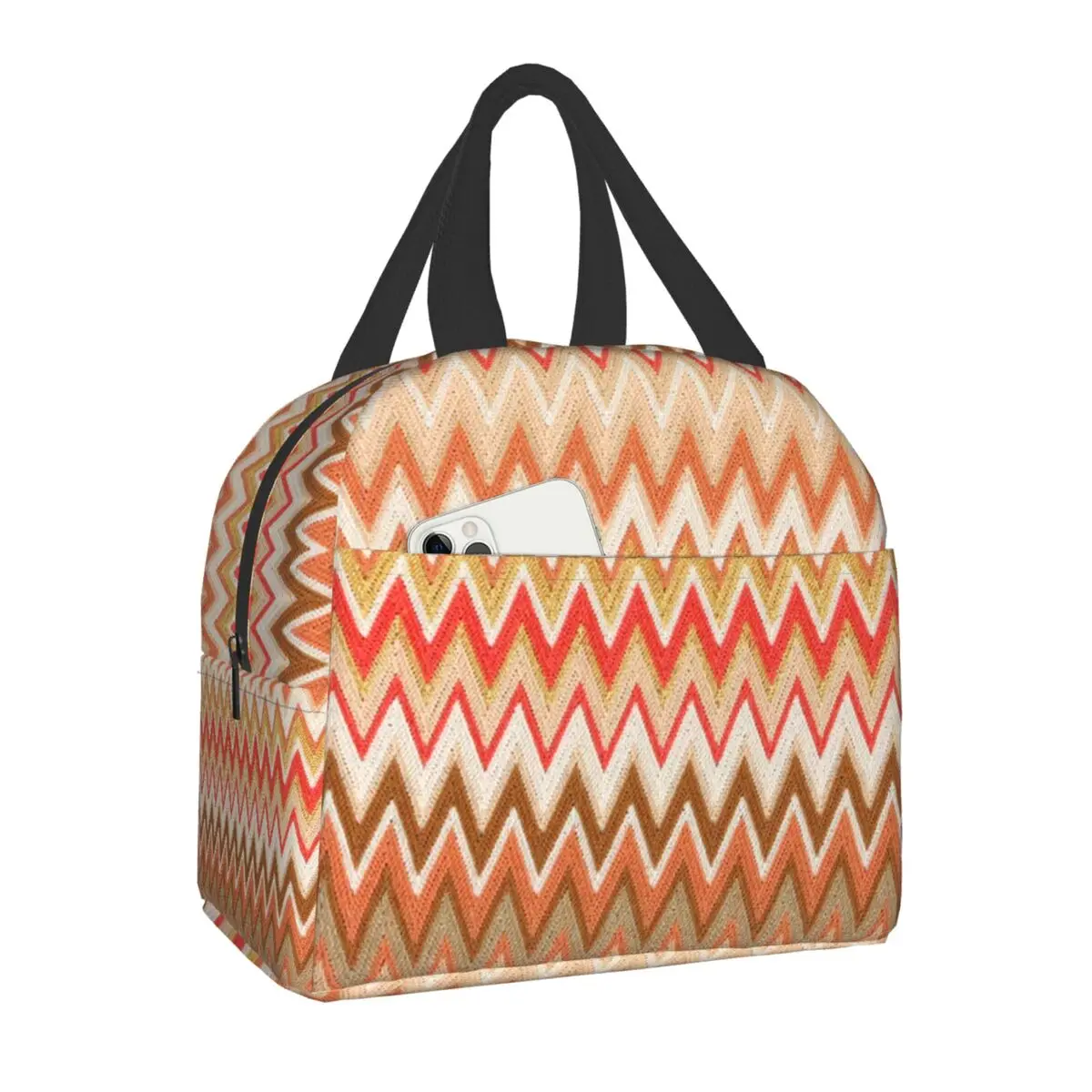 

Geometric Zig Zag Wave Insulated Lunch Bag for Women Bohemian Camouflag Resuable Thermal Cooler Bento Box Kids School Food Bags