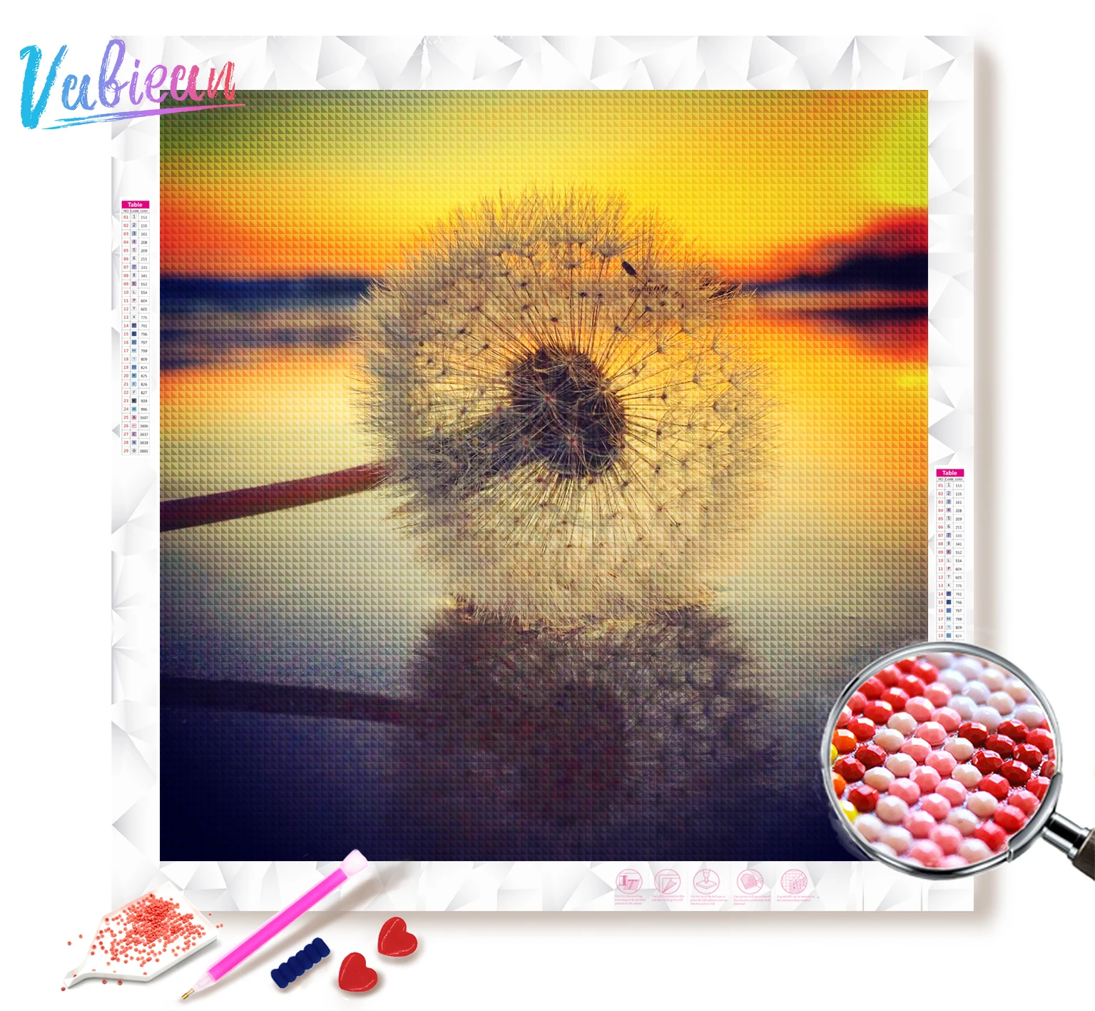 

Vabiean 5D Full Drill Diamond Painting Art, Dandelion Sunset Paint with Round Diamonds, Diamond Paintings Wall Decor Art 35x35cm