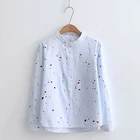 Новинка 2022, женская одежда, простая тонкая Свободная блузка в Корейском стиле с принтом граффити, воротником-стойкой и длинными рукавами