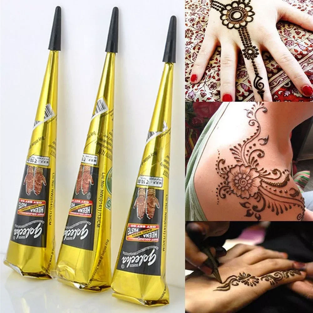 

Natural Temporary Flash Tattoo Paste Black Henna Body Paint Arts Disposable Cones Sexy Tattoo Cream Indian Wedding Fashion 2021