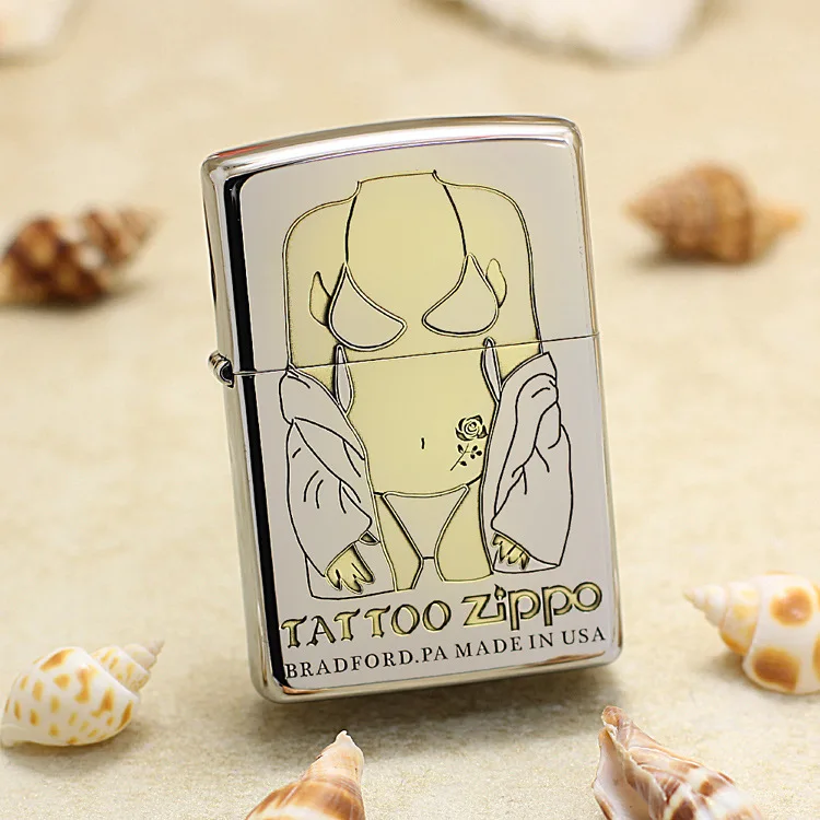 Genuine Zippo oil lighter copper windproof Mirror bikini girl cigarette Kerosene lighters Gift with anti-counterfeiting code