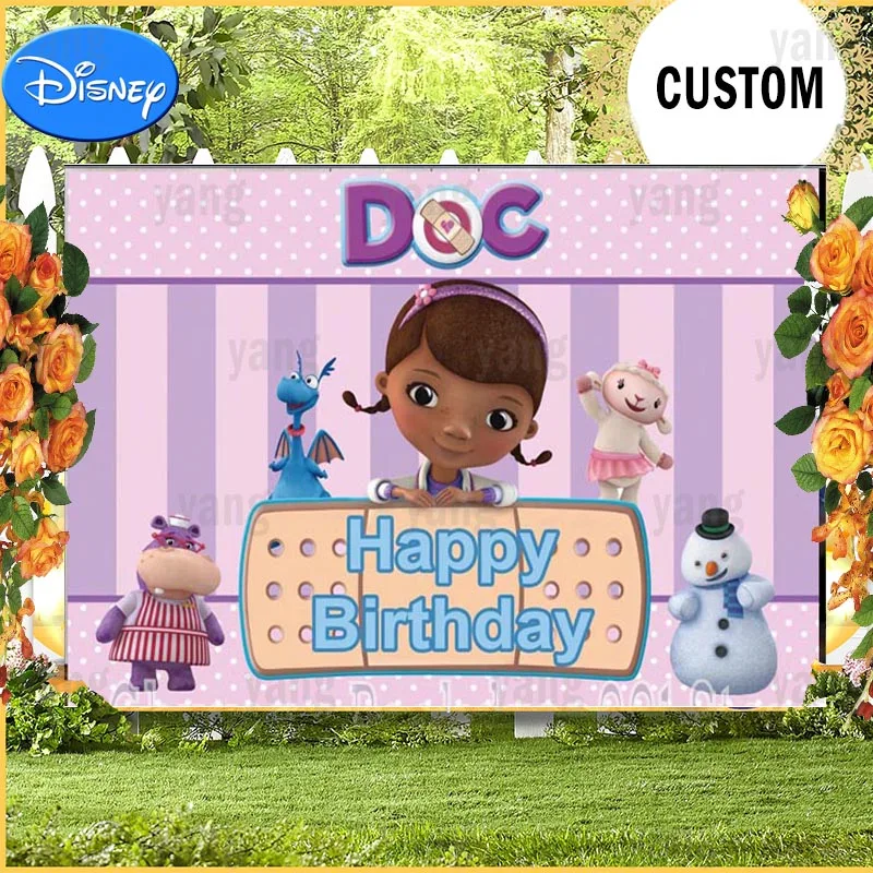 Doc Mcstuffins Photography Backdrop Girls Birthday Party Kids Photo Studio Background Decor Banner Prop