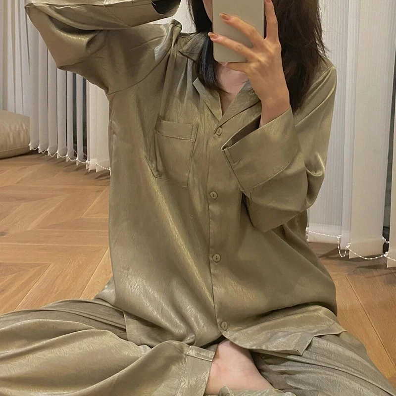 CAIYIER Luxury Solid Color Ladie Pajamas Set For Women Turn-down Collar Cardigan Sexy Nightwear Winter Soft Lounge Homewear Suit