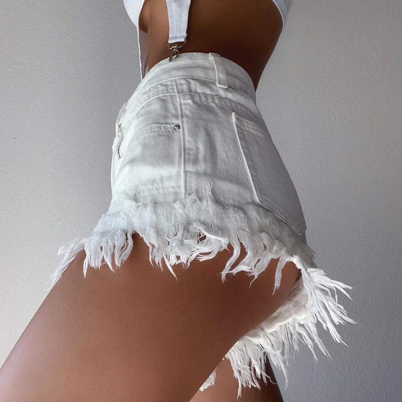 

Summer Women's New Sexy Shorts Tight-fitting High-waist Denim Sexy Mini Shorts with Fringed Fringe Fringe Booty Shorts Women