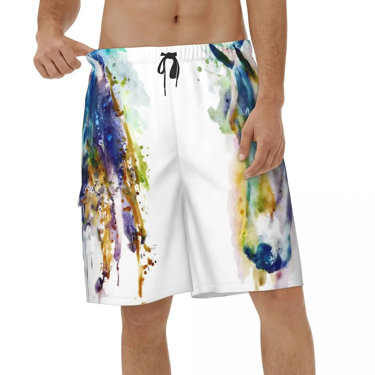 

Horse Head Watercolor Animal Shorts Summer Mens Beach Shorts Casual Men Briefs