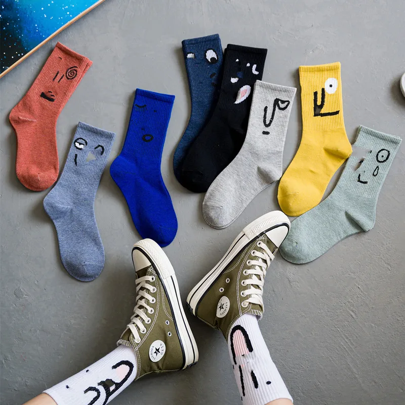 

Hip Hop Socks Korea Funky Harajuku Trend Woman Colorful Funny Expression Socks Girl Kawaii Sock Unisex Surprise Mid Women Sox