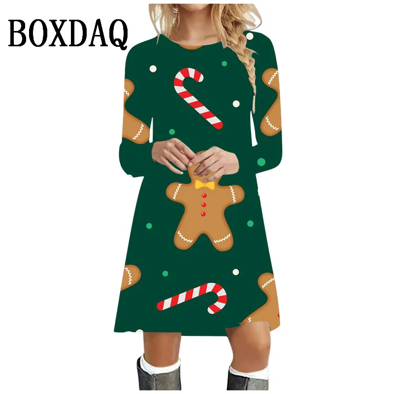 Повседневное женское мини-платье с рождественской елкой модное платье принтом