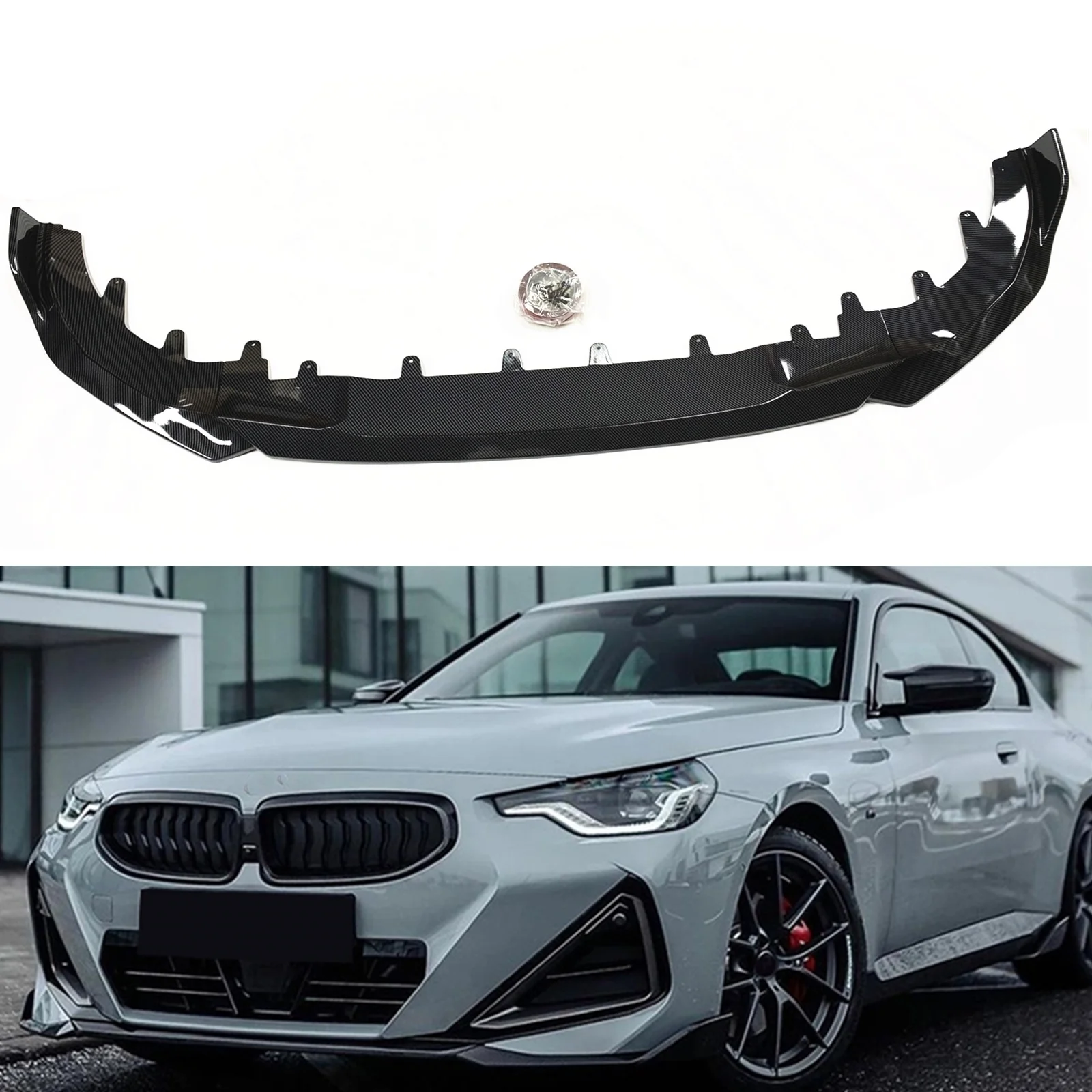 

For BMW 2 Series G42 Coupe 2022 2Door Front Bumper Spoiler Splitter Lip Carbon Fiber Look M240i Car Lower Blade Protect Body Kit