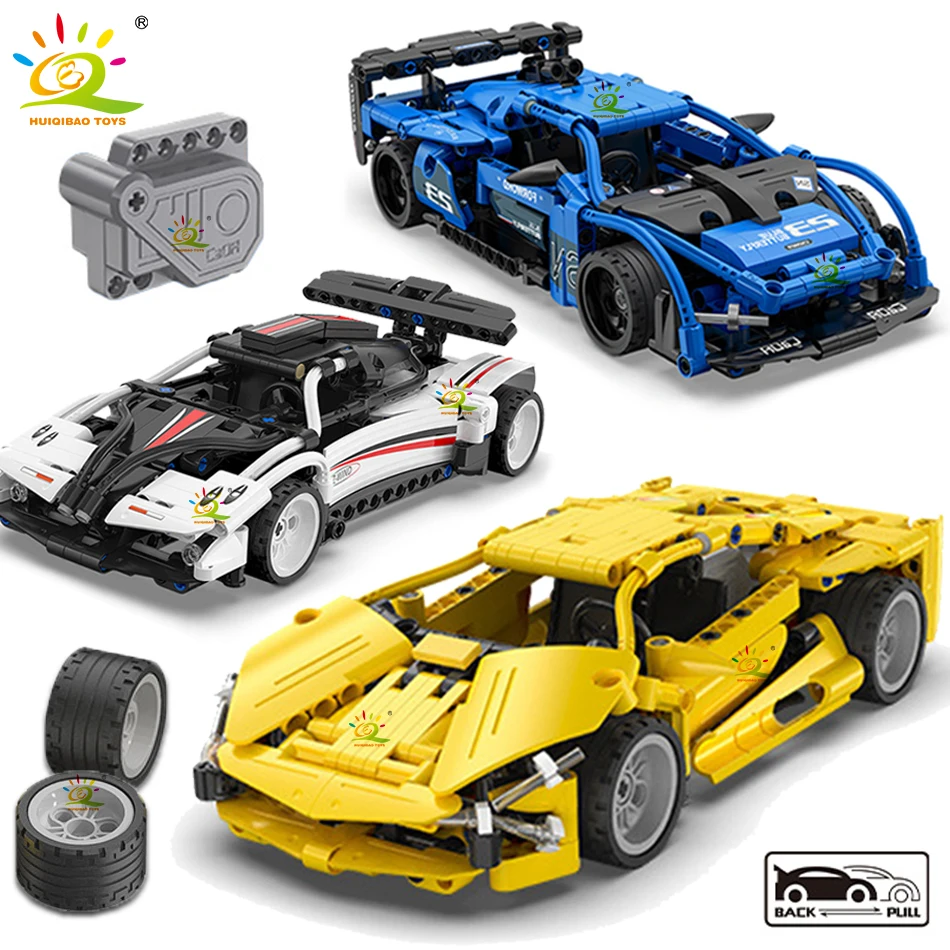 

HUIQIBAO Technical Pull-Back Car City Racing Sports Supercar Model Building Blocks Champions Vehicle Bricks Toys for Children