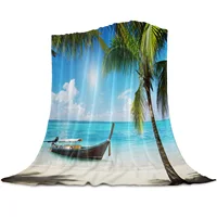 Beach Sunset Ocean Pattern Flannel Throw Blanket Super Soft Cozy Lightweight Warm Sofa Couch Bed Travel Camping Gift Kids Adults