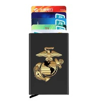 anti theft id credit card holder thin aluminium metal wallets marines logo design printing pocket case bank card box