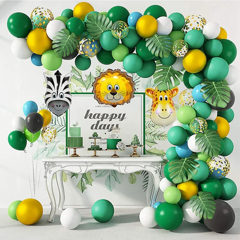 

Green Balloon Garland Arch Kit Jungle Safari Party Baloon Wild One Birthday Party Decor Kids Baby Shower Latex