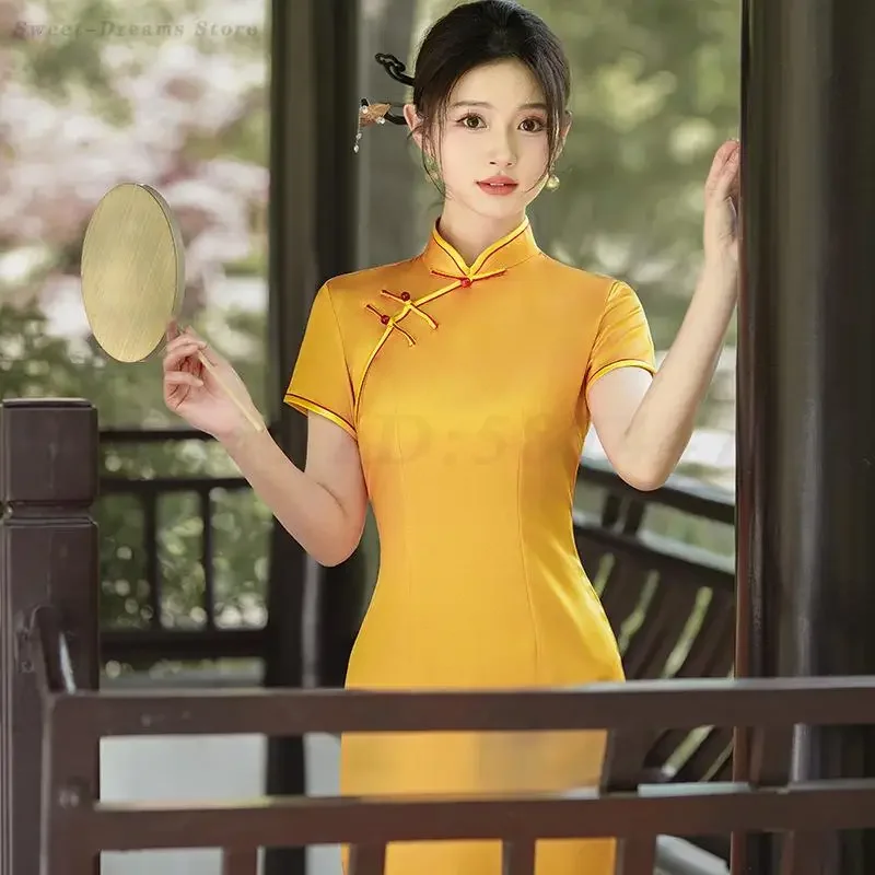 Элегантное вечернее платье Cheongsam Vestidso традиционное китайское женское атласное