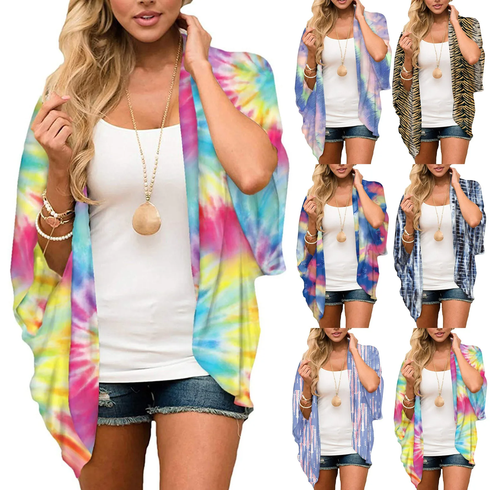 

Женские топы с принтом, шифоновое пляжное кимоно, длинный кардиган, блузка, шаль, топы, верхняя одежда