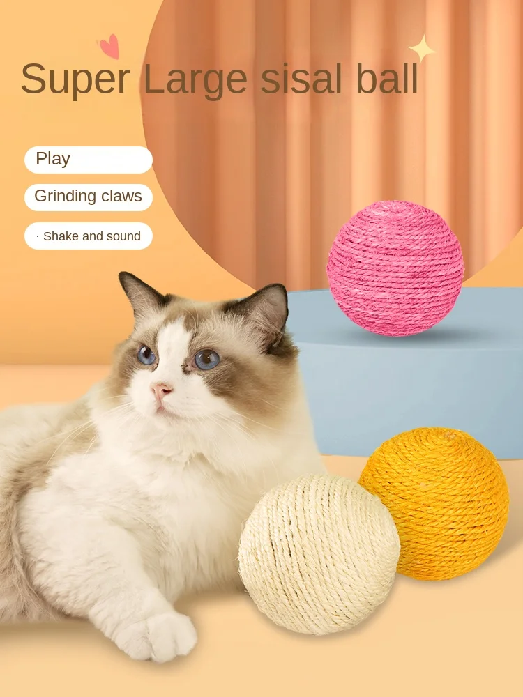 

Large Sisal Ball Cat Toy Cat Self-Hi Relieving Stuffy Artifact Cat Teaser Molar Long Lasting Vocal Ball Cat Supplies