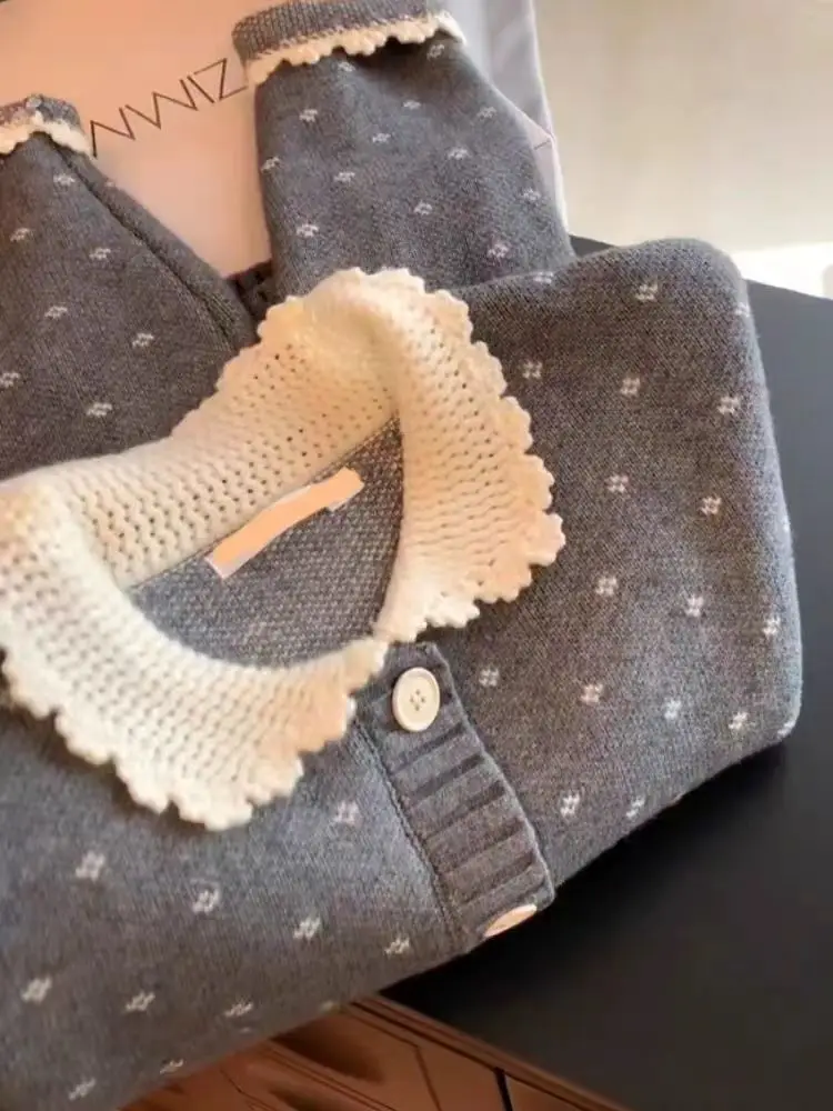 Женский кардиган вязаный свитер с длинным рукавом в стиле преппи повседневное