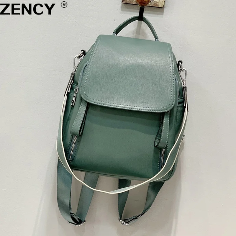 ZENCY HOT 100% Genuine Cow Leather Calfskin Women Backpacks First Layer Cowhide Book Dual Function Backpack One Shoulder Bags