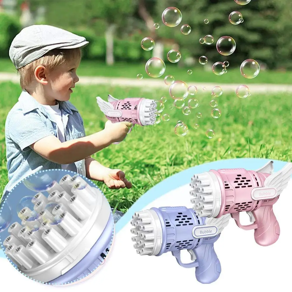 

23 Holes Angel Bubble Gun Rocket Bubbles Machine Gun Shape Automatic Blower With Bubble Liquid Toys For Kids Children's Day J6n9