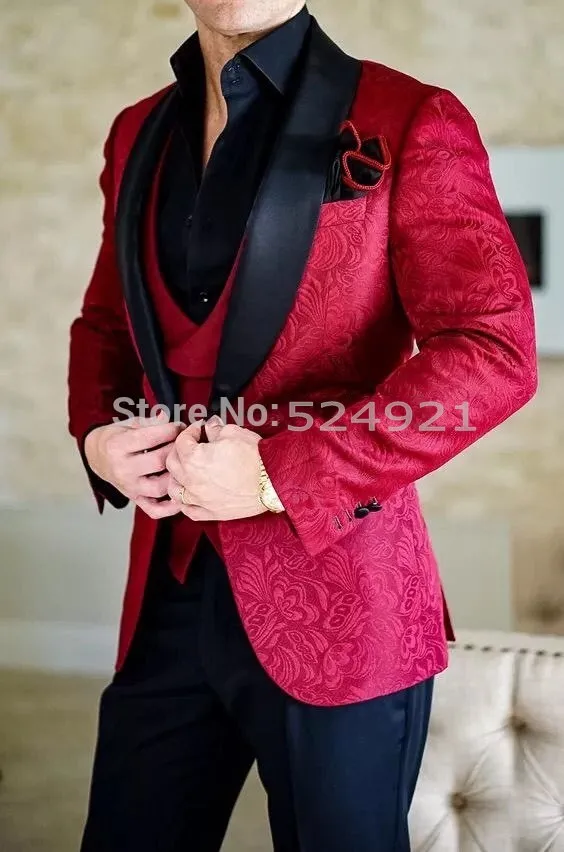 

New Arrival Embossing Groomsmen Shawl Lapel Groom Tuxedos Men Suits Wedding/Prom Best Man Blazer ( Jacket+Pants+Vest+Tie)