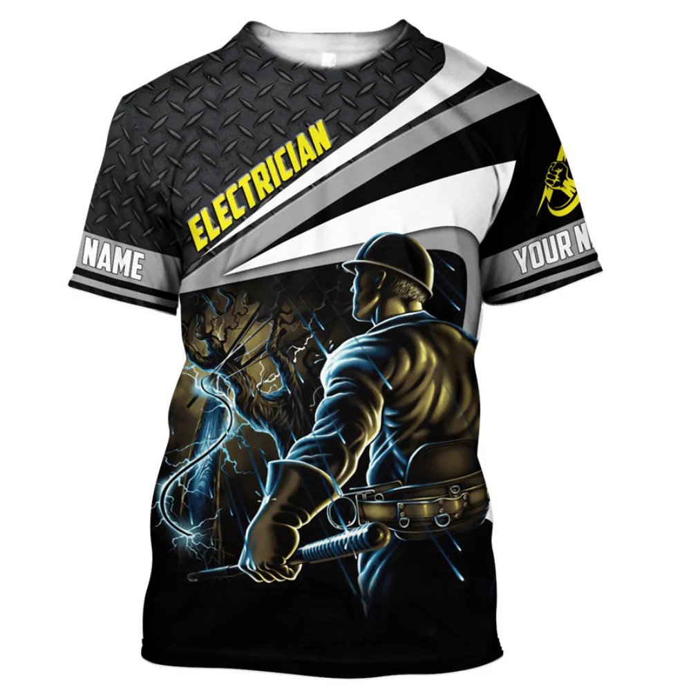 

Мужская футболка с круглым вырезом, свободная дышащая удобная футболка большого размера с принтом электрика, лето 2023