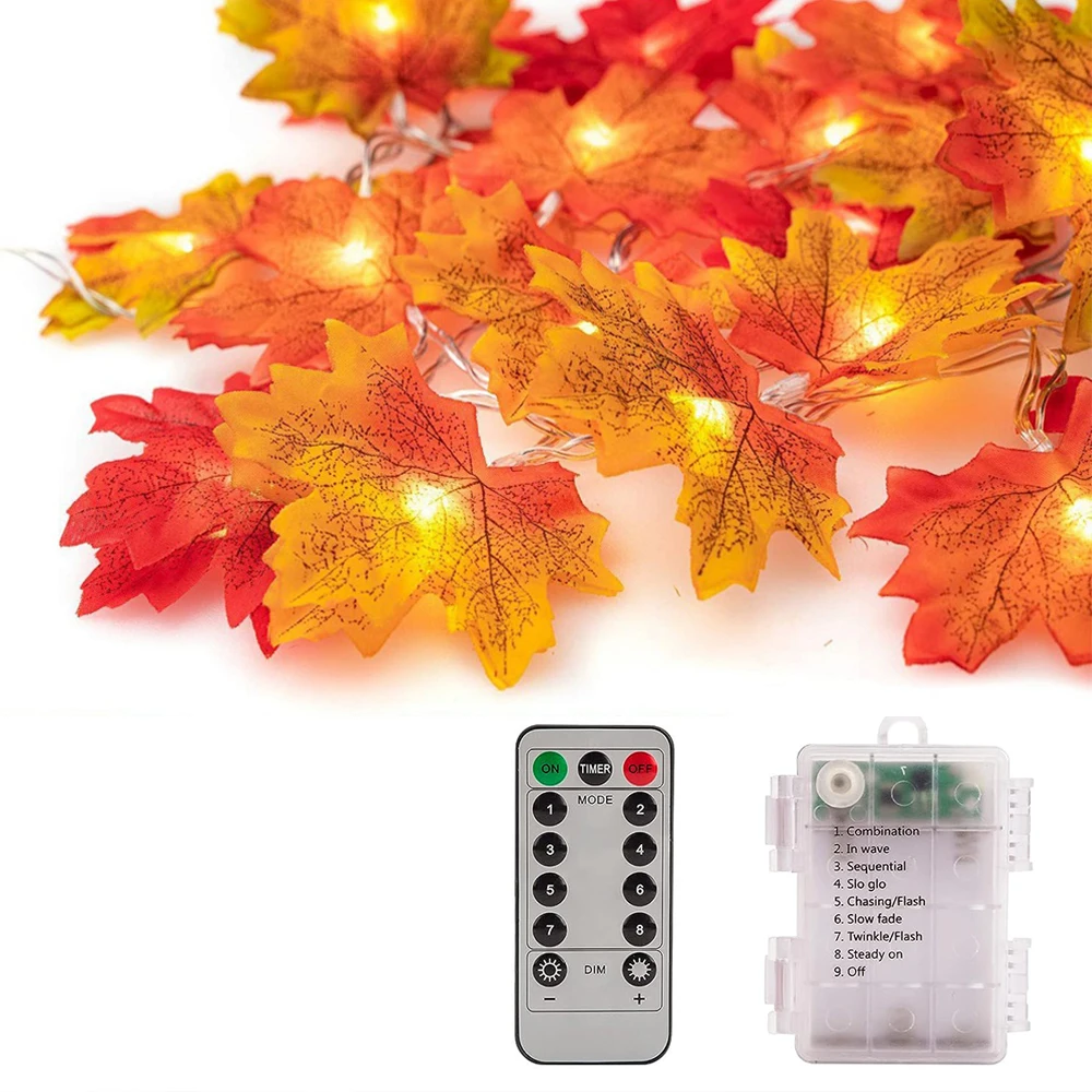 

6M 40led Led Strip Light Fabric Maple Leaf Decoration Lights 8 Light Modes With Remote Control For Thanksgiving Home Decoration