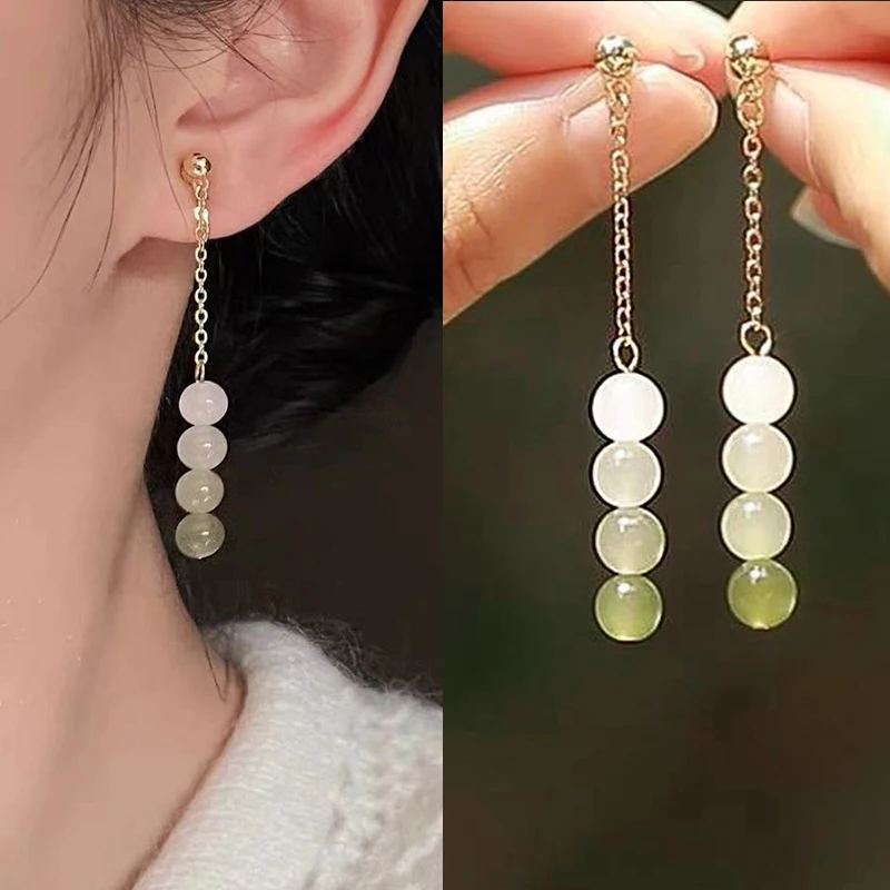 

Vintage Fashion Fresh Simple Gradual Color Bead Long Earrings Women Korean Pendant Wedding Jewelry Earrings Fashion Ear Studs