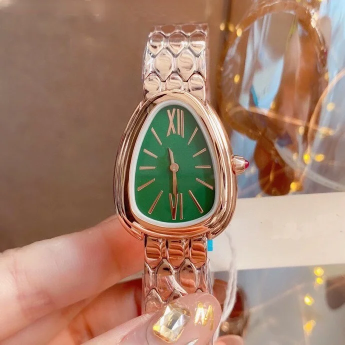 

High-Top Women Snake Rose Gold Red Green Black Bracelet Rome Quartz Stainless Steel Sapphire Watch