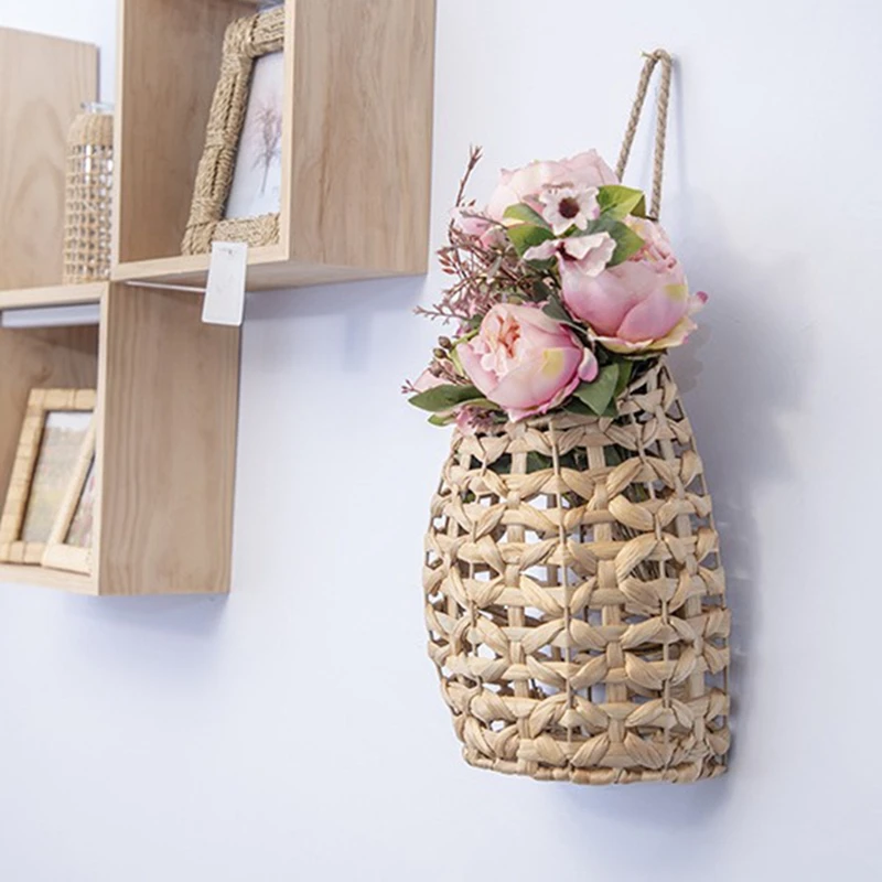 Water Hyacinth Woven Hanging Basket Wall Decorative Front Door Decor For Flower Plants Boho
