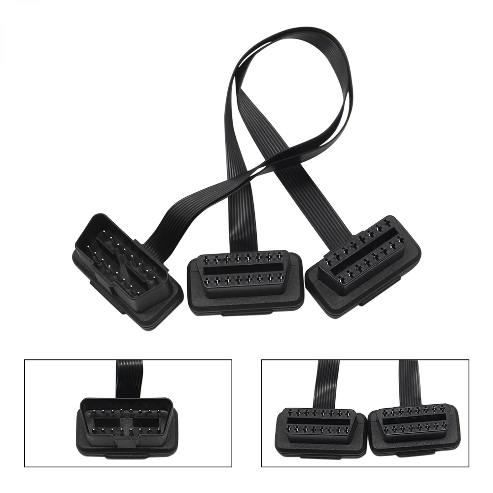 

Flat+Thin 16Pin OBD 2 Extender OBD2 16 Pin ELM327 Male To Dual Female Y Splitter Elbow OBDII Extension Connector Cable