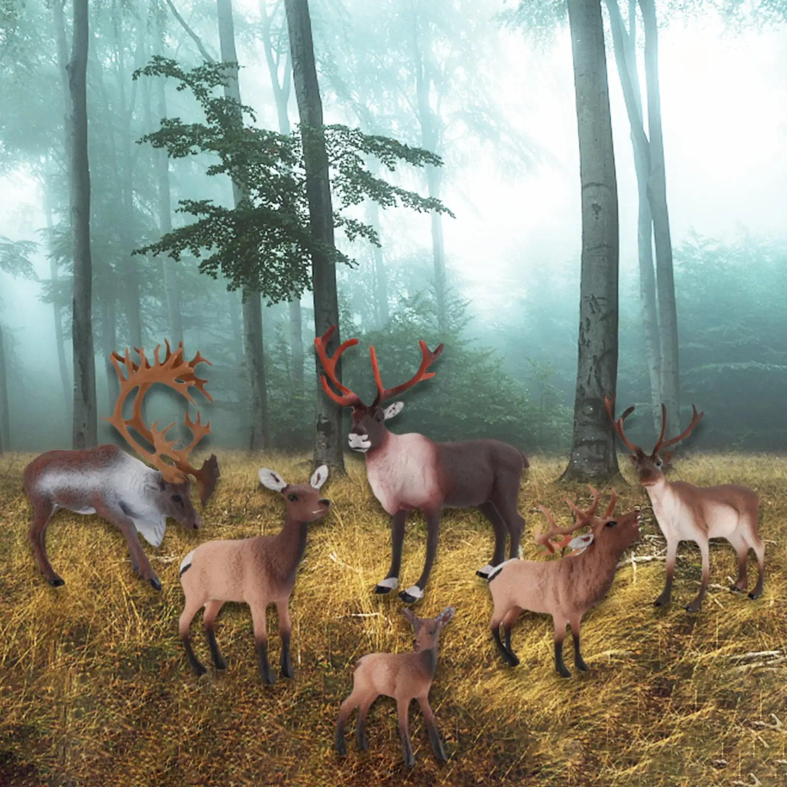 

6 Pieces Plastic Elk Sika Deer Toys Action Figures Forest Cake Toppers Decor