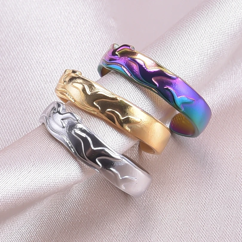 

5PC Minimalist and Fashionable Stainless Steel Womens Sea Gull Are Simple and Adjustable Rainbow Punk Men's Open Ring Jewelry