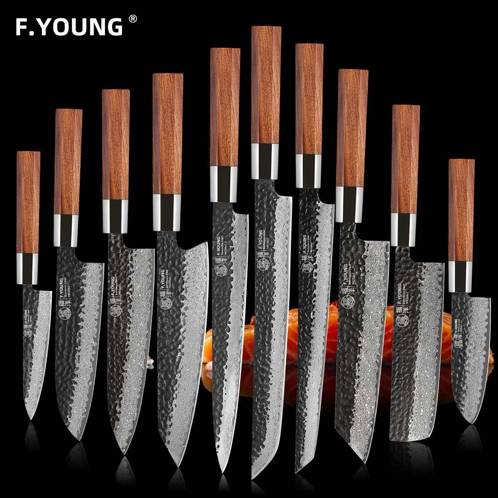 F.YOUNG Профессиональные Кухонные ножи из дамасской стали, японский шеф ...
