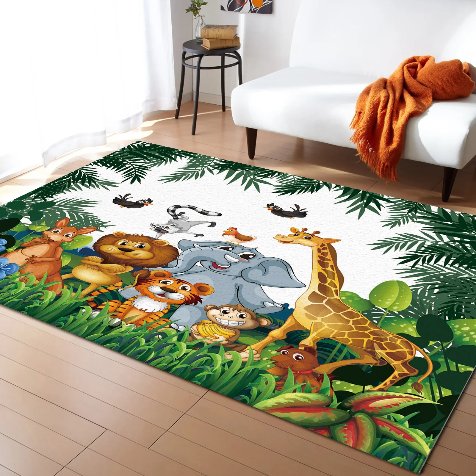 

Tropical Jungle Cartoon Animal Giraffe Lion Elephant Carpet for Living Room Rug Kids Bedroom Floor Mat Window Bedside Home Decor